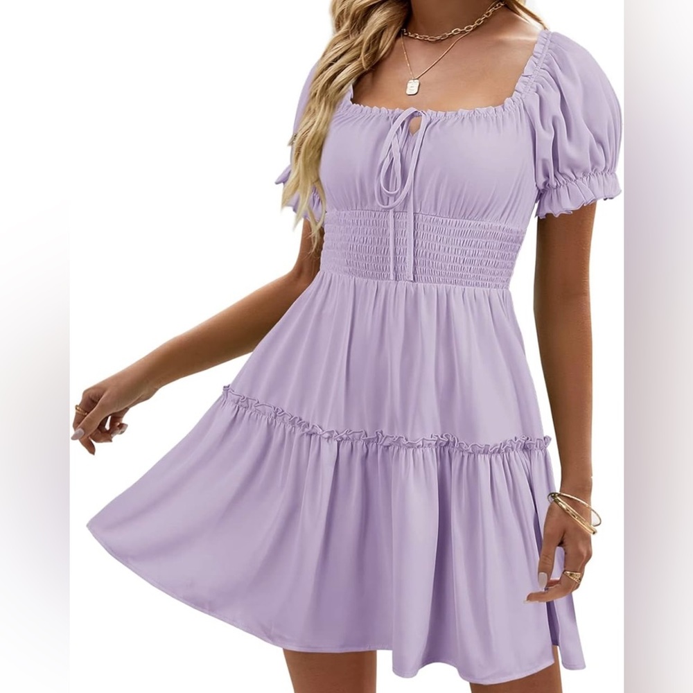NWOT Women’s ruffle square neck lavender dress